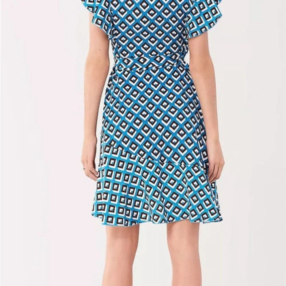 Diane von Furstenberg Avaya Ruffled Crepe Wrap Dress- Size M - Picture 8 of 11